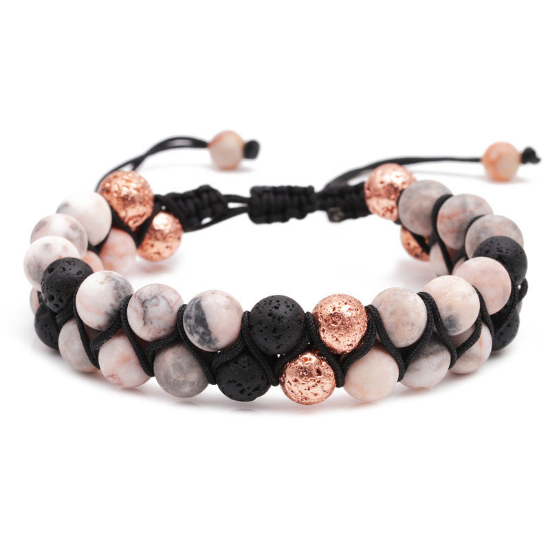 Natural Stone Essential Oil Pink Zebra Bracelets