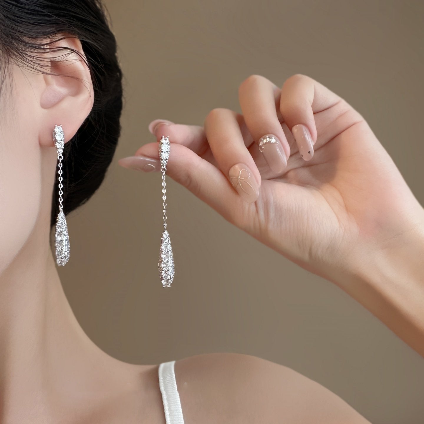 Simple Sier Needle Drop-shaped Zircon Frosty Style Light Rings