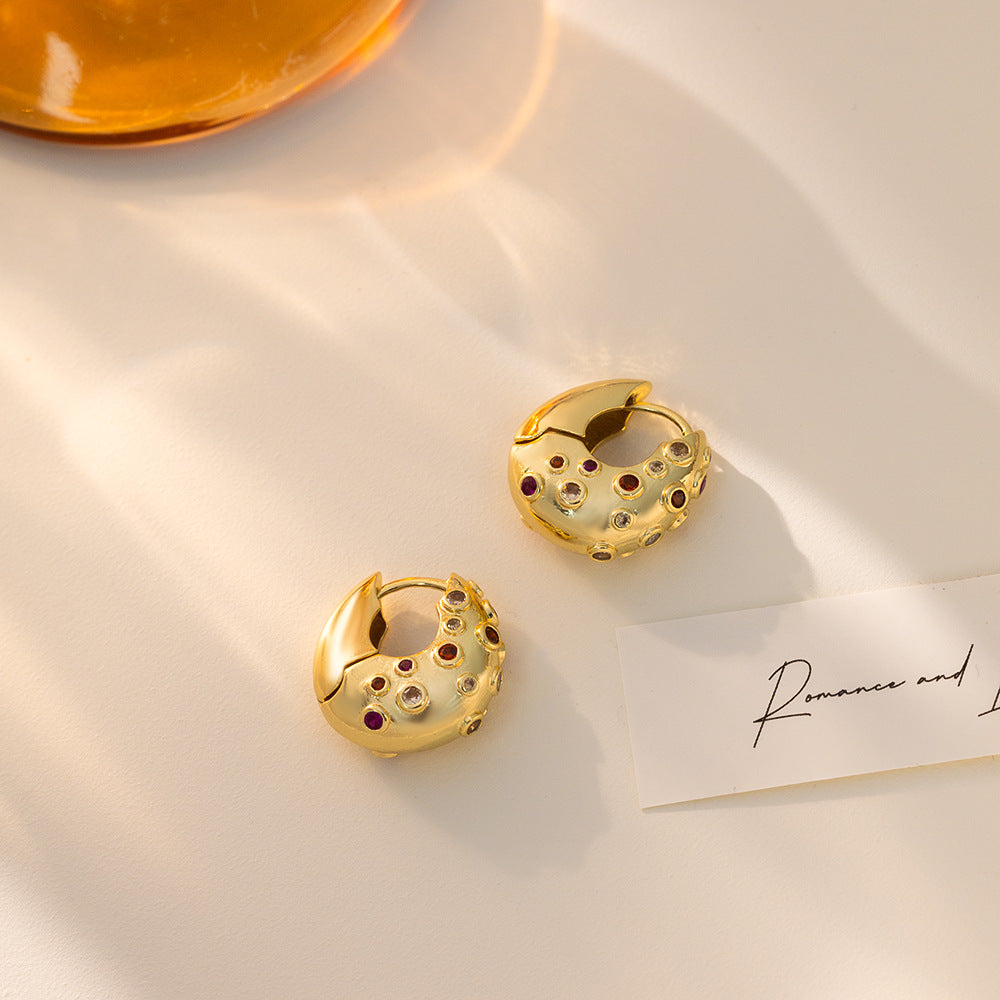 Fashion Design Stainless Steel Dropper Gold Inlaid Zircon Ear Buckle