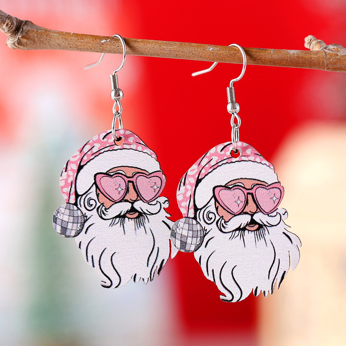 Christmas Funny Santa Claus Wooden Double-sided Earrings