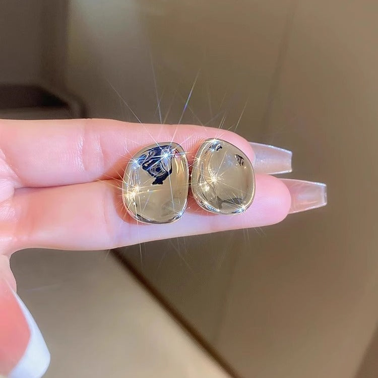 Pleated Irregular Glossy Female Cold Style Stud Earrings