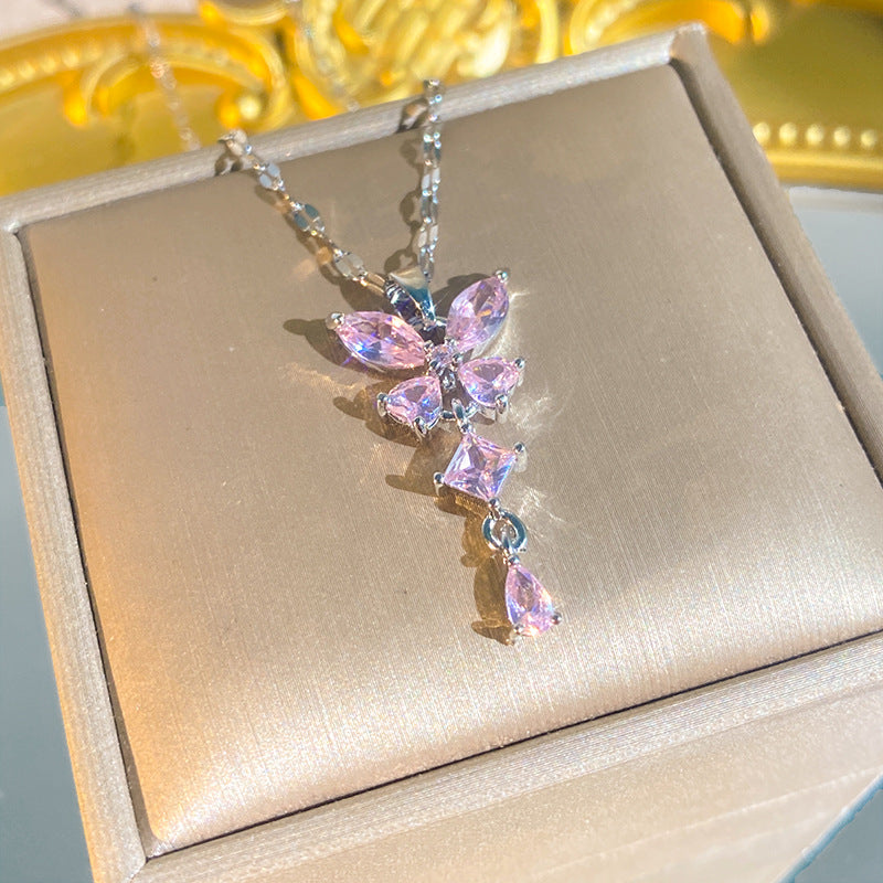 Women's Diamond Imitation Chalcedony Series Titanium Steel Exquisite High-grade Tassel Gourd Necklace