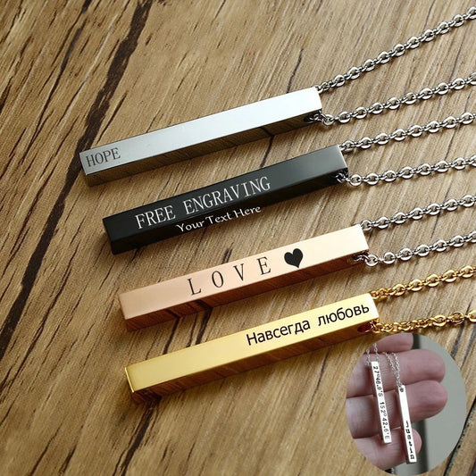 Women's & Men's Lettering Long Titanium Steel Trendy Rectangular Necklaces