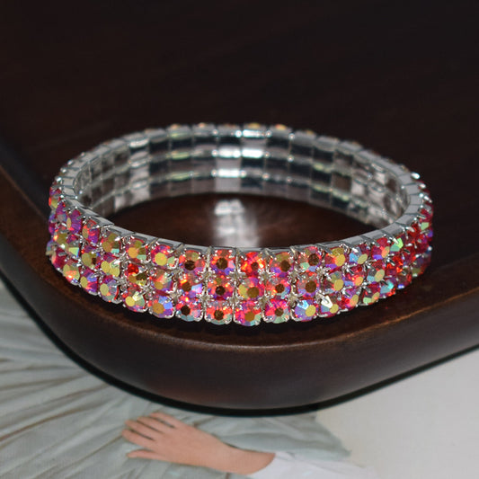 Women's Gang Drill Multicolor Rhinestone Stretch Shiny Bracelets