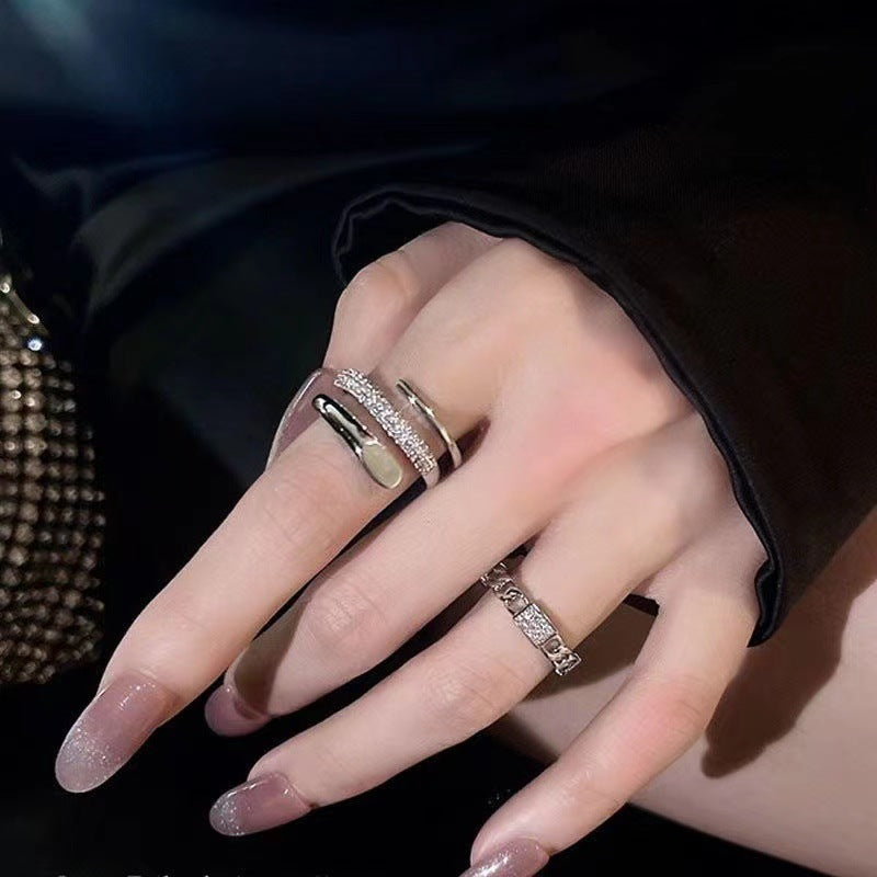 Luxury Minority Design Two-piece Open Female Fashion Rings