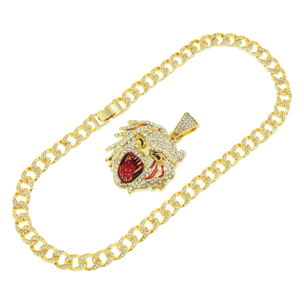 Men's Rap Domineering Diamond Leopard Head Cuban Link Necklaces