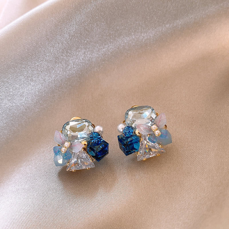 Women's Sier Crystal Flowers Exquisite Sweet Light Rings