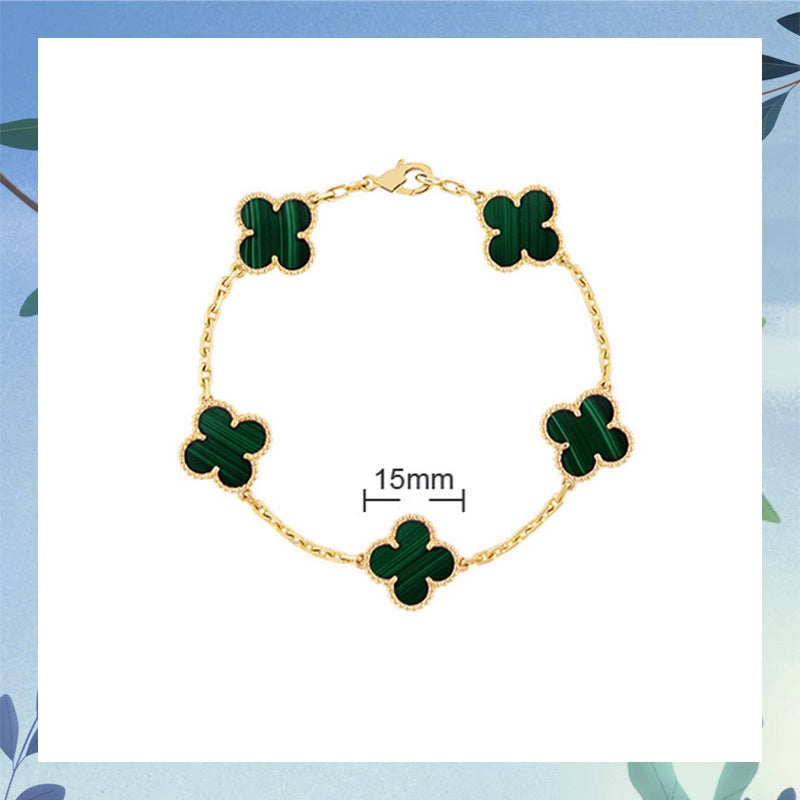 Women's Four-leaf Clover Rose Gold Red Agate Black White Shell Flower Bracelet
