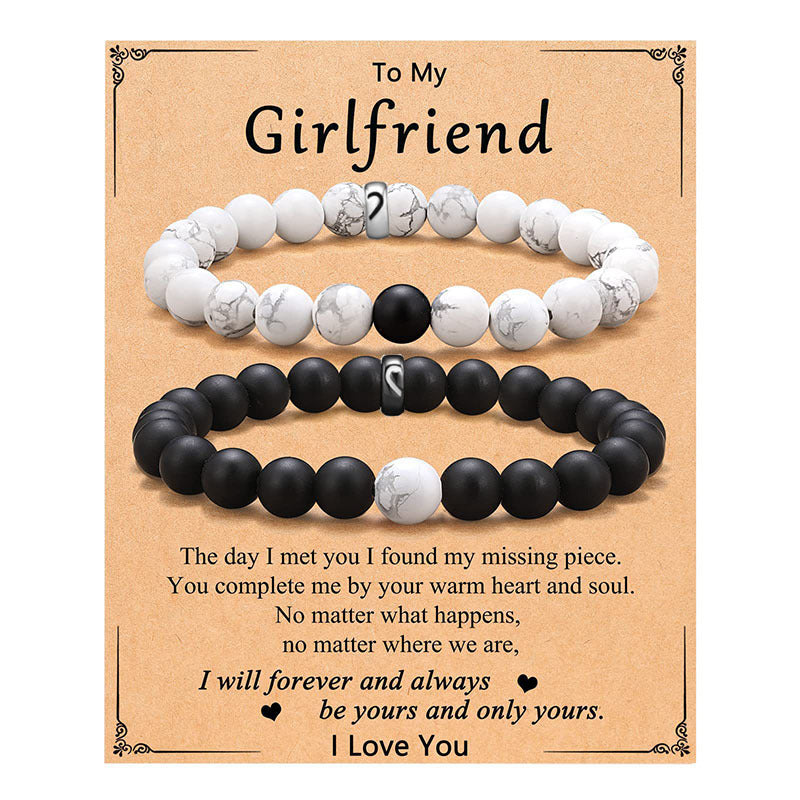 Couple Pair Suit Black White Beaded Bracelets