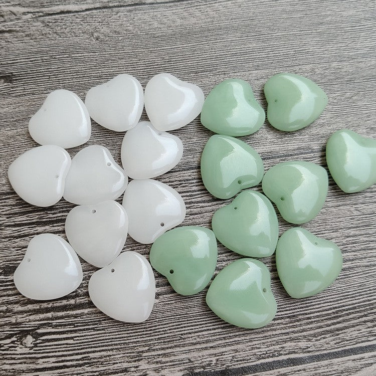 White Jade Emerald Peach Heart Carved Material Necklaces