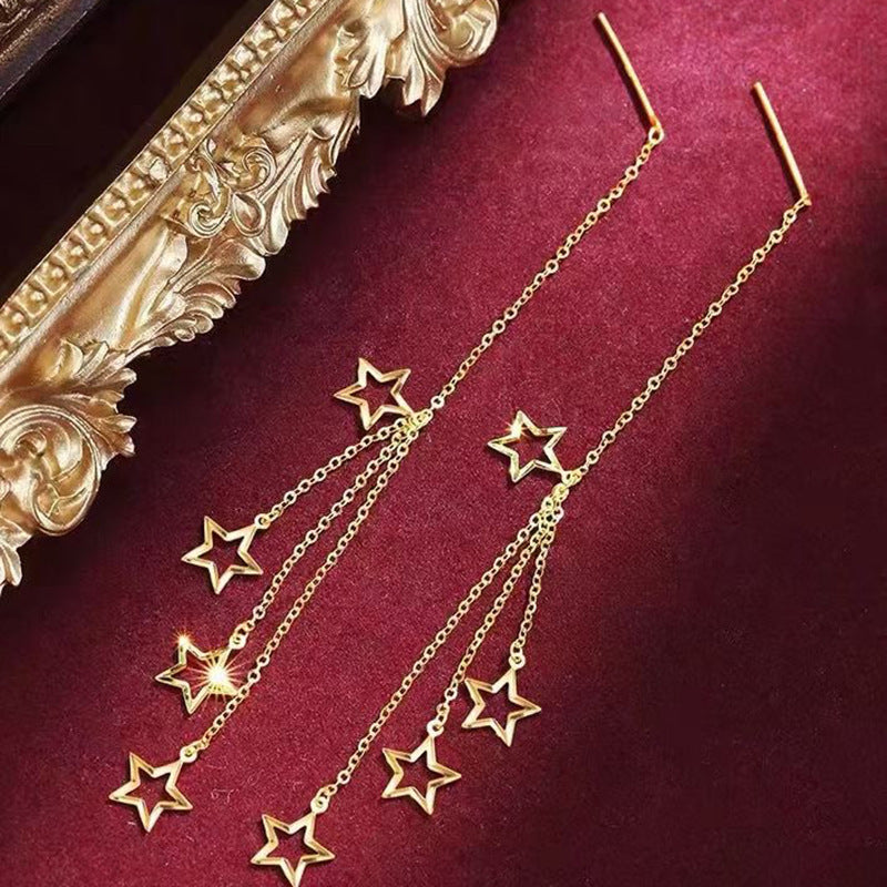 Women's Placer Gold Starry Tassel Brass Gold-plated Long Ear Line