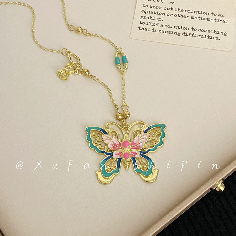 Golden Colorful Butterfly Female Niche National Style Trendy Light Necklaces
