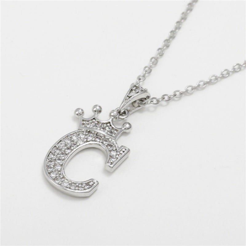 Zircon Crown English Letter Design Gold Clavicle Necklace