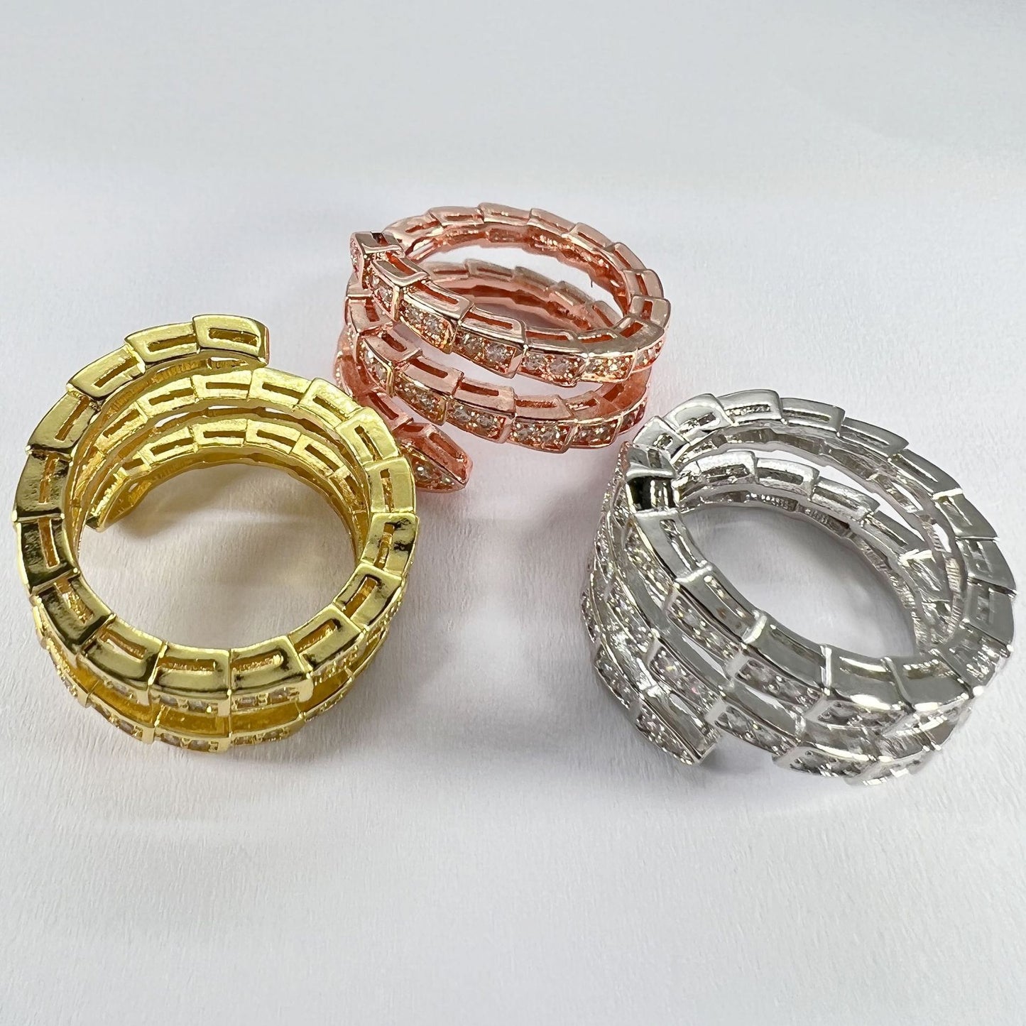 Diamond Animal Three Circle Elastic Geometric Rings