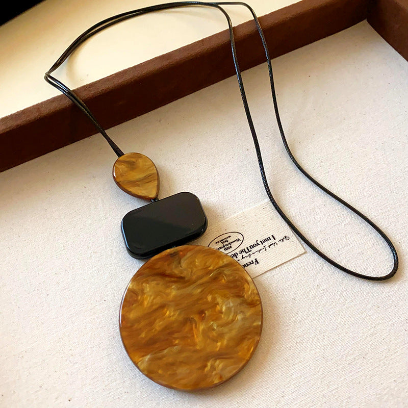 Resin Rendering Leather String Retro High Necklaces