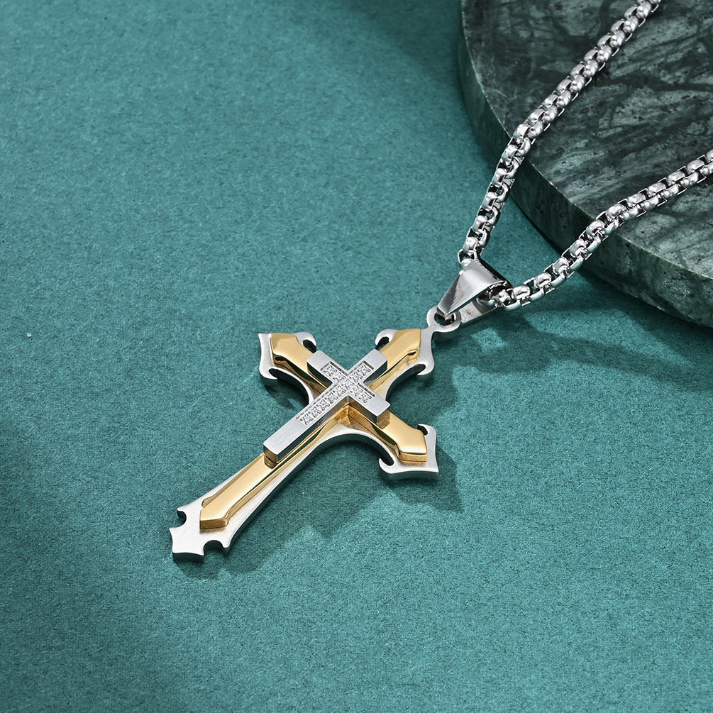 Men's Pattern Combination Inlaid Stone Cross Fashion Pendants