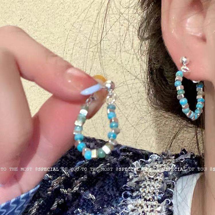 Women's Personality Sier Color Beaded For Light Luxury Minority Advanced Earrings