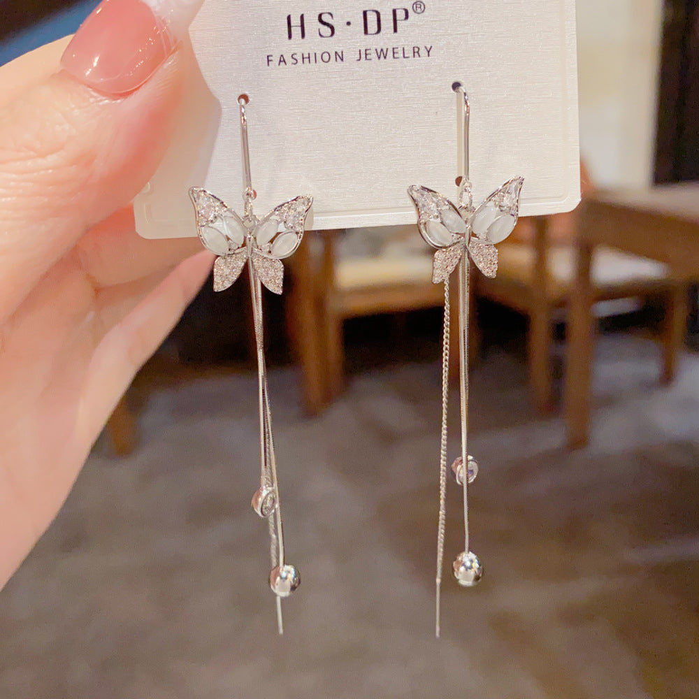Inlaid Zircon Butterfly Long Fringed Thread Female Personalized Ear Line