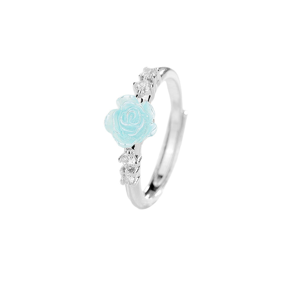 Selection Camellia Light Luxury High Sense Refined Rhinestone Colorful Rose Ring