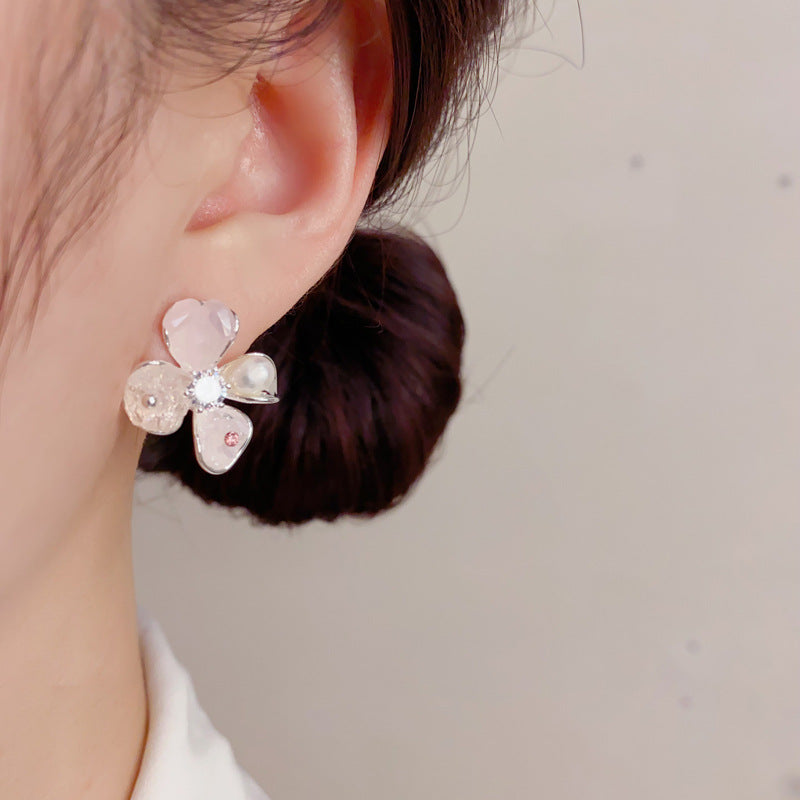 Fashion Simple Thick Sier Crystal Freshwater Pearl Earrings