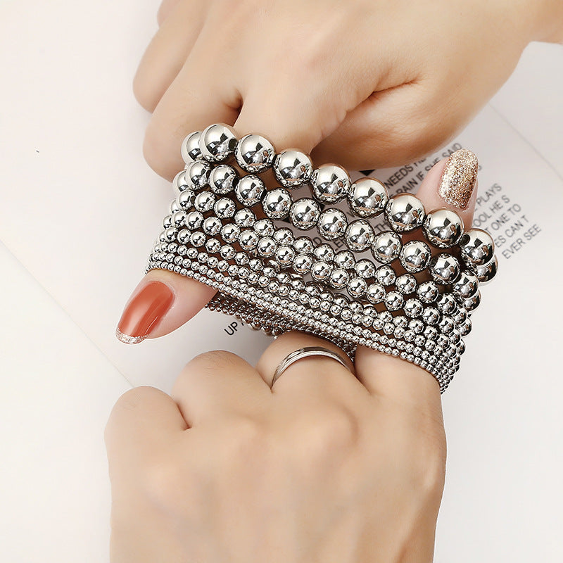 Women's Simple Beaded No Waterproof Hard-wearing Stainless Steel Beads Elastic Bracelets