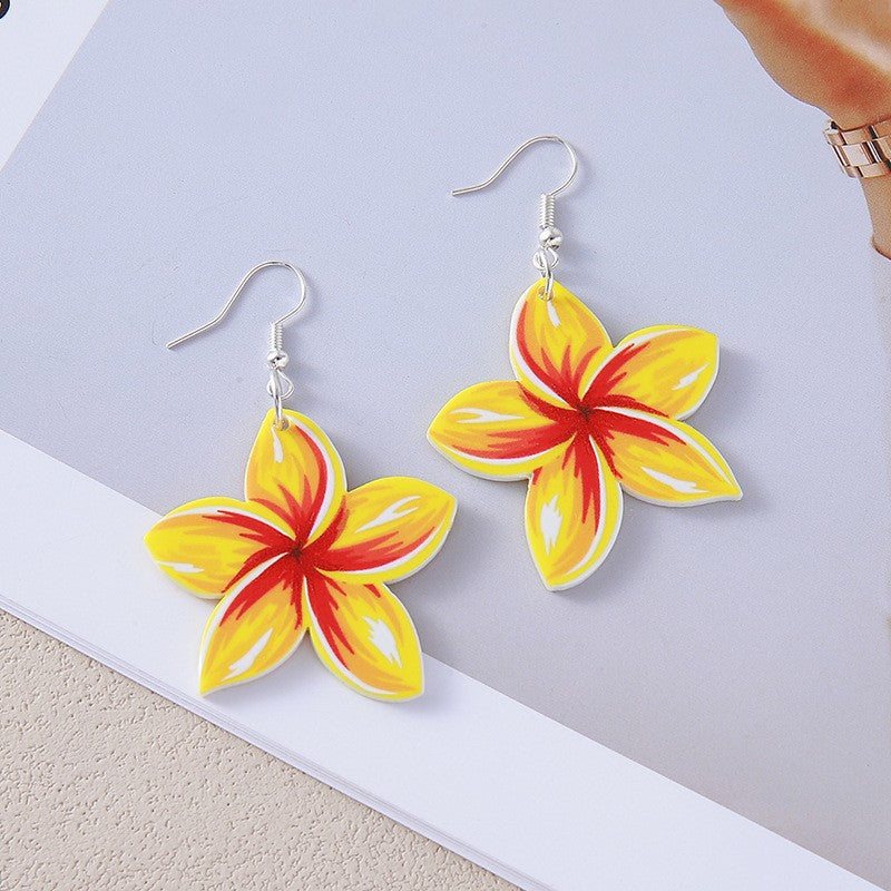 Colorful Flower Acrylic Duplex Printing Three-dimensional Earrings