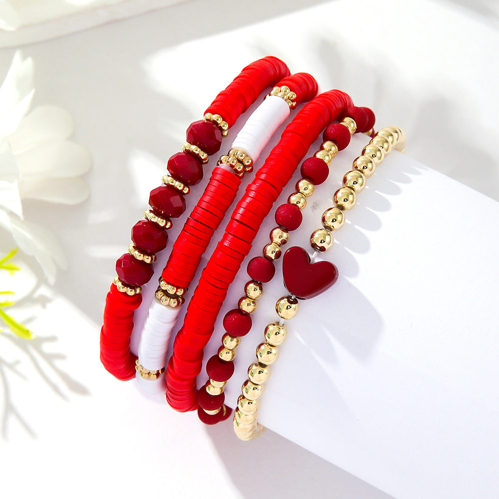 Retro Bohemian Heart Stretch Polymer Clay Bracelets