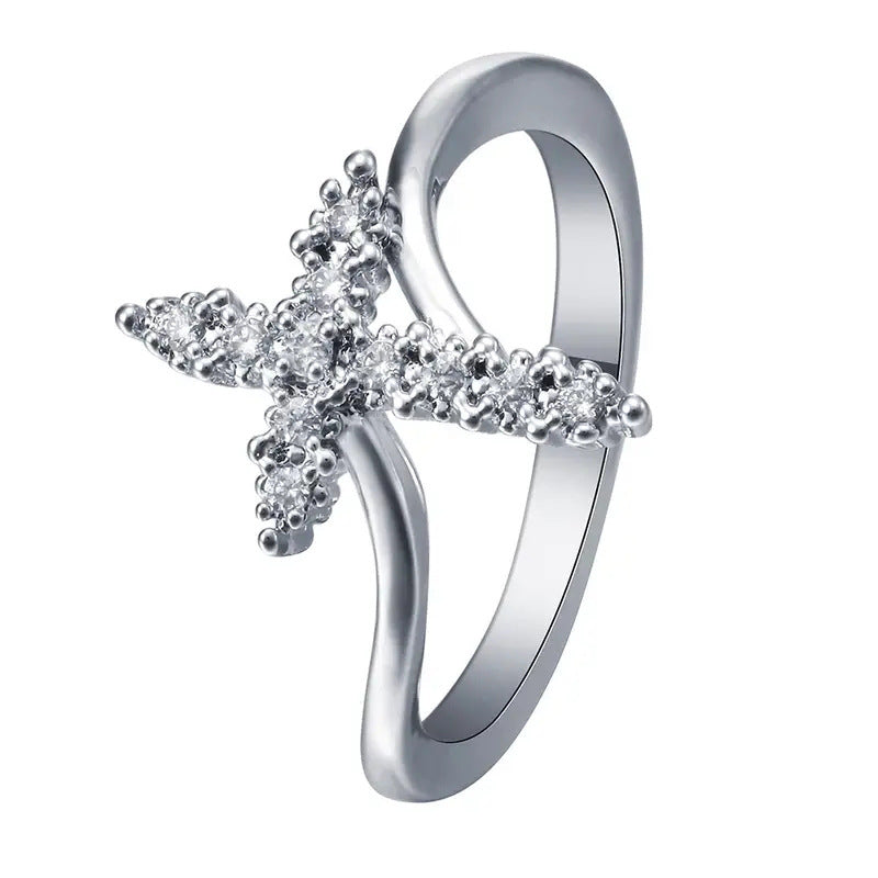 Shi Inlaid Zircon Geometric Engagement Wedding Creative Ring