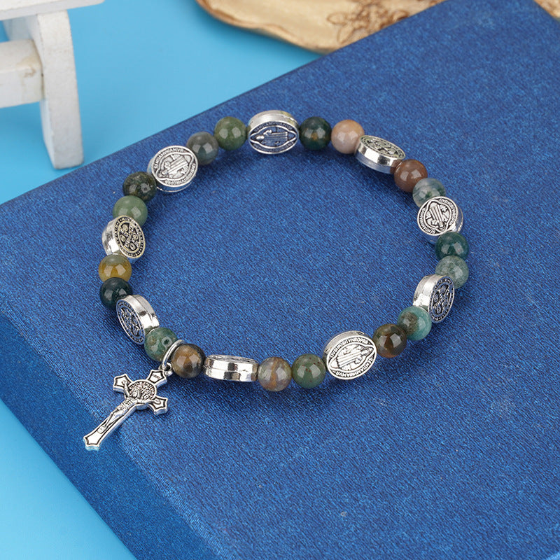 Cross Vintage Fashion Obsidian Agate With Bracelet