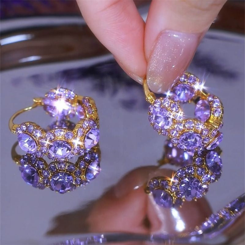 Pair Gold Zircon Light Luxury Fashion Unique Graceful Female Design Ear Buckle