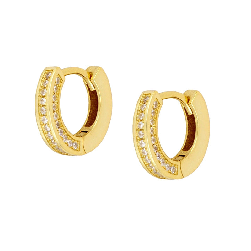 Sier Needle Light Luxury Geometric Inlaid Zircon Ear Simple Fashion Earrings