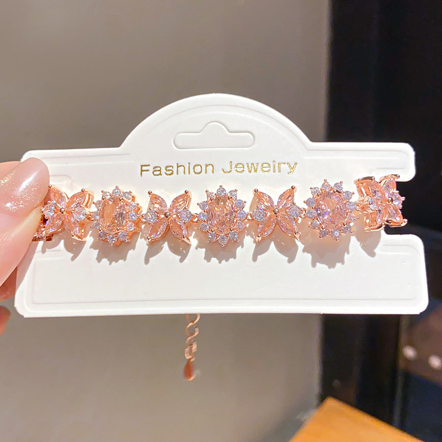 Women's Zircon Oval Flower Unique Design Simple Fashion Exquisite Light Luxury Bracelet
