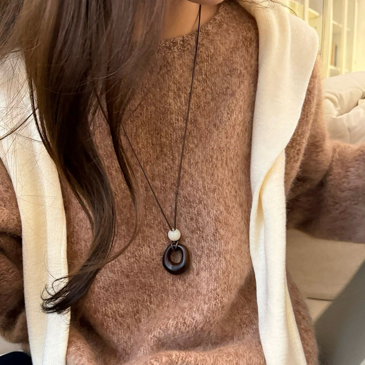 Women's Deep Coffee Irregular Long Ethnic Elegant High Sense Braid Rope Necklaces