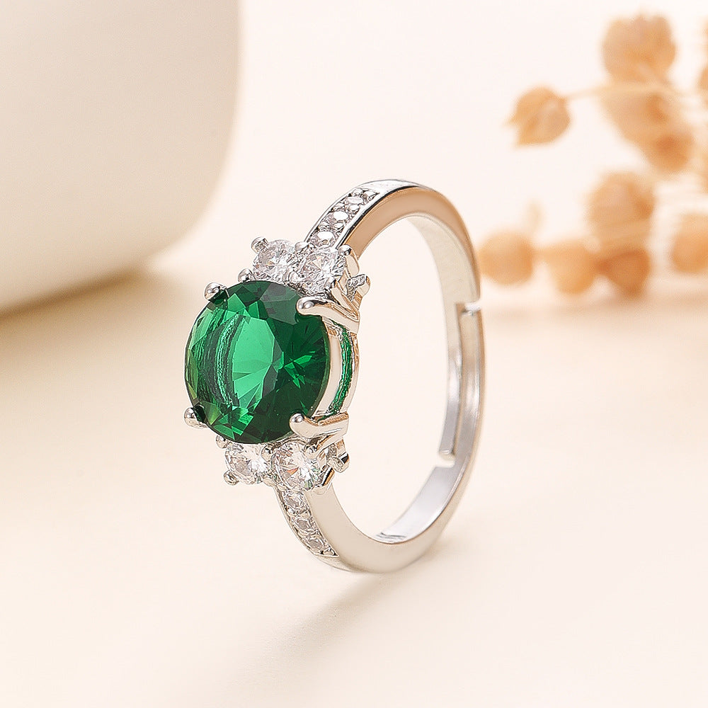 Sapphire Blue Crystal Zircon Female White Plated Golden Rings