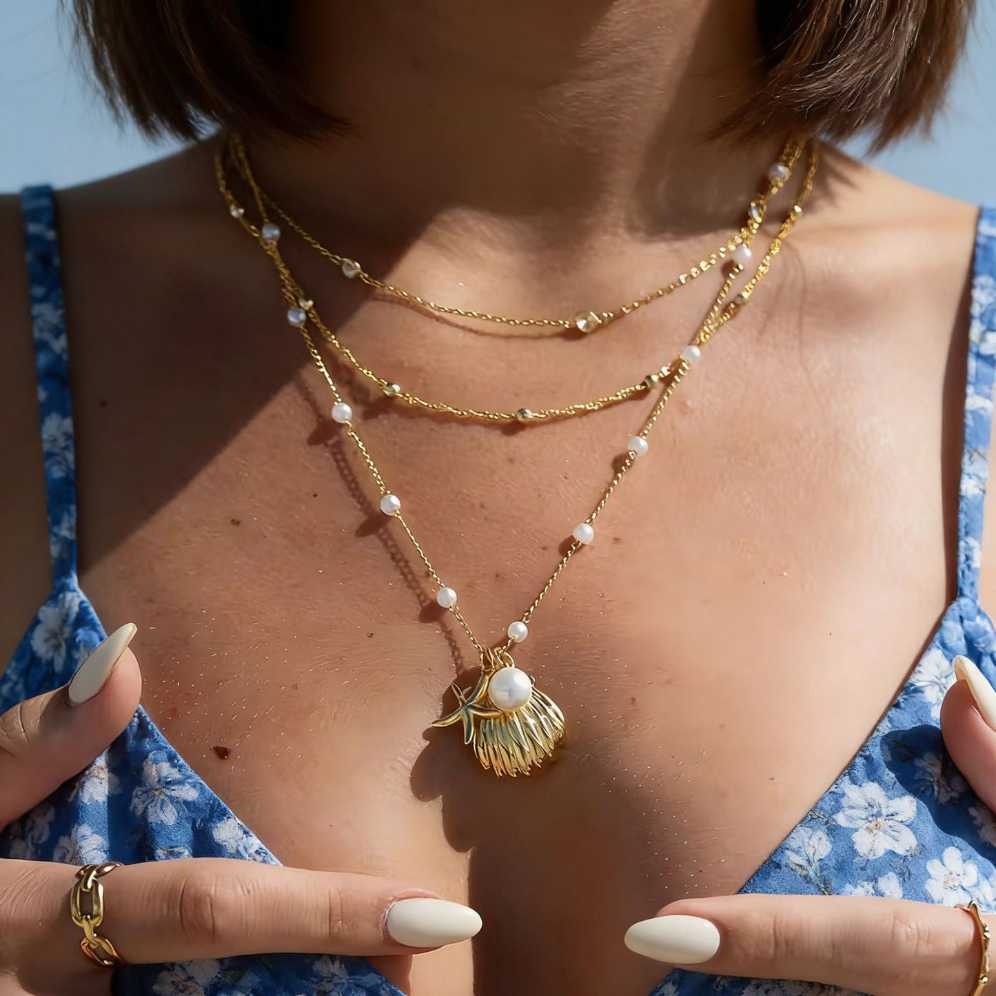 Ocean Pearl Chain Clavicle Starfish Shell Necklace
