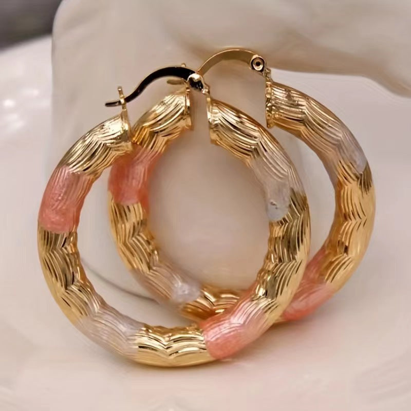 Simple Retro Geometric Copper Three-color Pattern Fashion Earrings