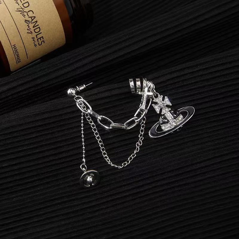 Oil Saturn Tassel Ear Clip Female Design High-grade Earrings