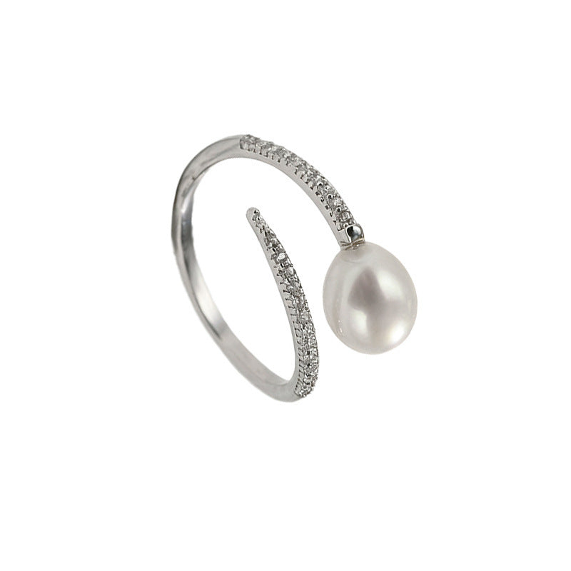 Women's Ya Affordable Luxury Style Pearl Zircon French High-grade Temperament Ring
