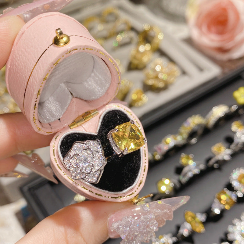 Camellia Fashion Romantic French Golden Rhinestone Gold Plated Ring