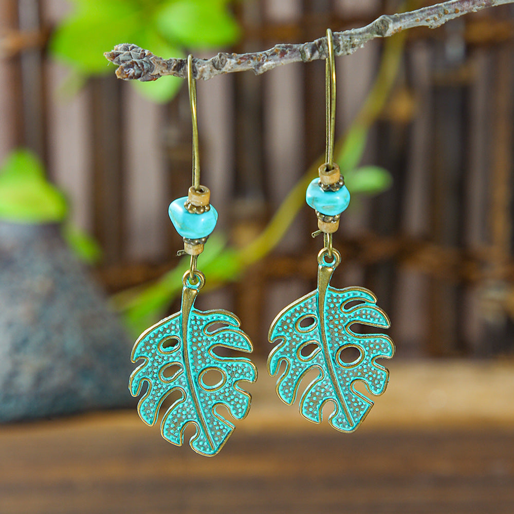 Ancient Bronze Metal Exaggerated Carved Female Earrings