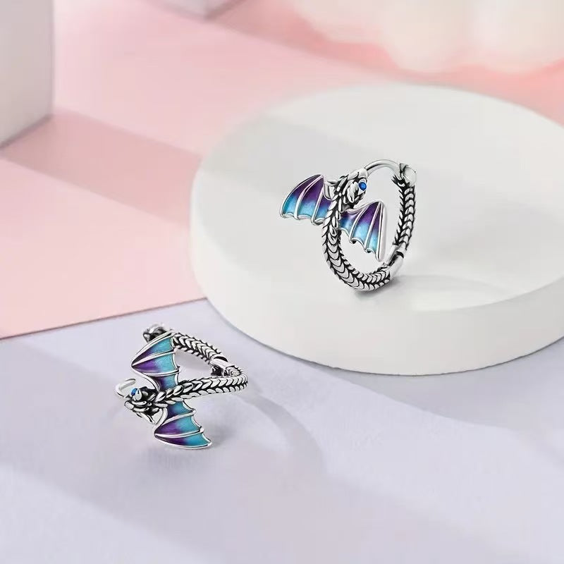 Women's Wing Flying Dragon Ear Clip Niche Design Rings
