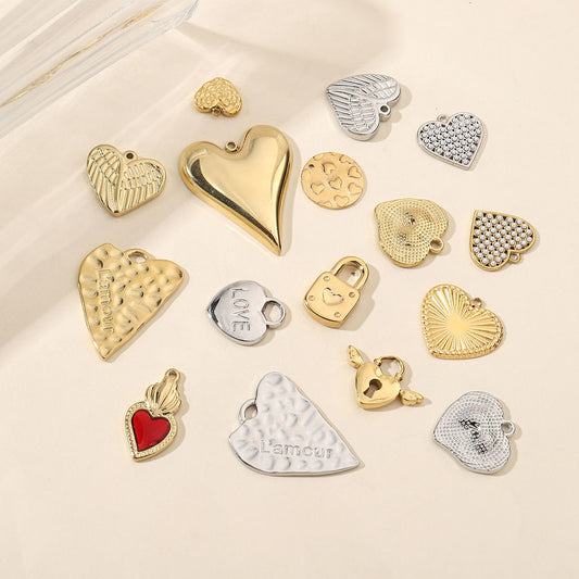 Peach Heart Wings Lock Stainless Steel Retro Titanium Pendants