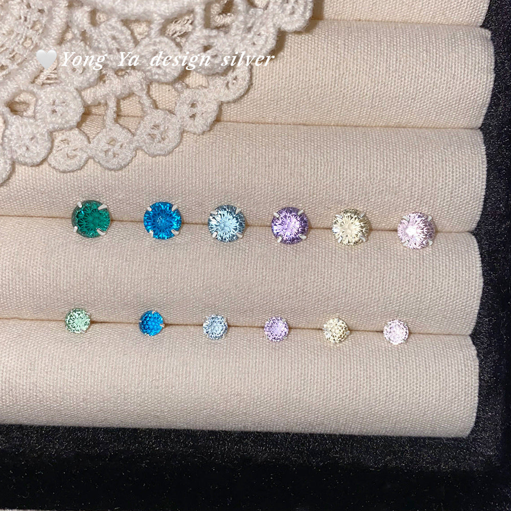 Fireworks Color Zircon Ear Colorful Gentle Stud Earrings