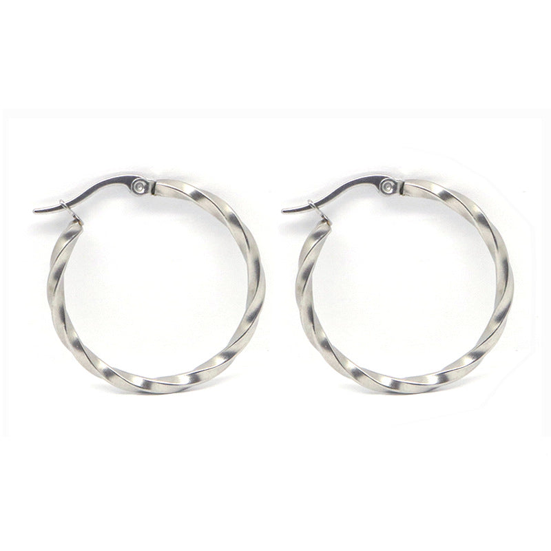 Stainless Steel Twist Twisted Wire Big Circle Earrings