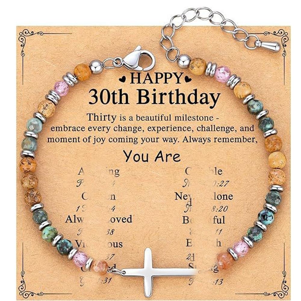 Natural Turquoise Cross Picture Stone Pink Crystal Bracelets