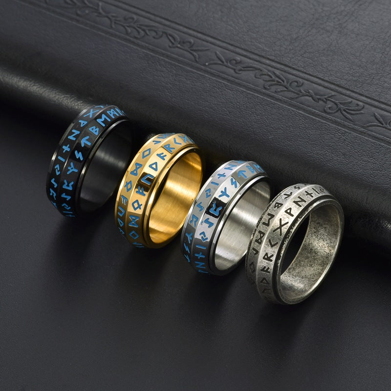 Men's Nordic Style Beveled Viking Rune Titanium Ring