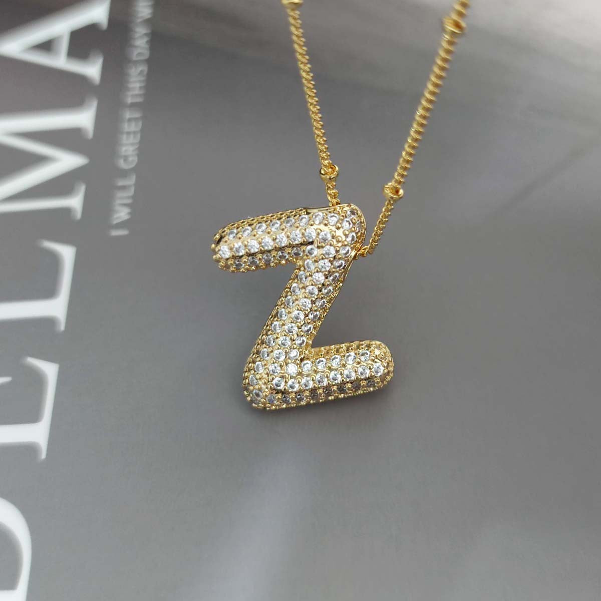 Gold Zircon Chubby Balloon Bubble English Pendants