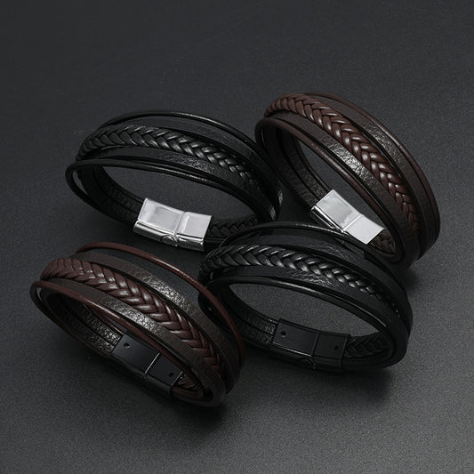 Men's Popular Ornament Simple Woven Leather Magnetic Bracelets