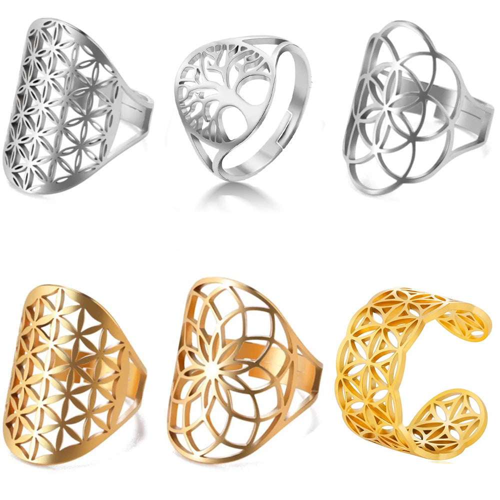 Women's Adjustable Stainless Steel Sacred Geometric For Charm Rings