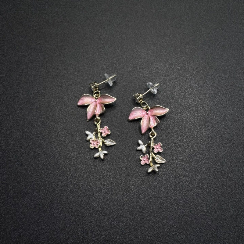 Vintage Pink Geometric Sweet Flowers Ear Stud Earrings